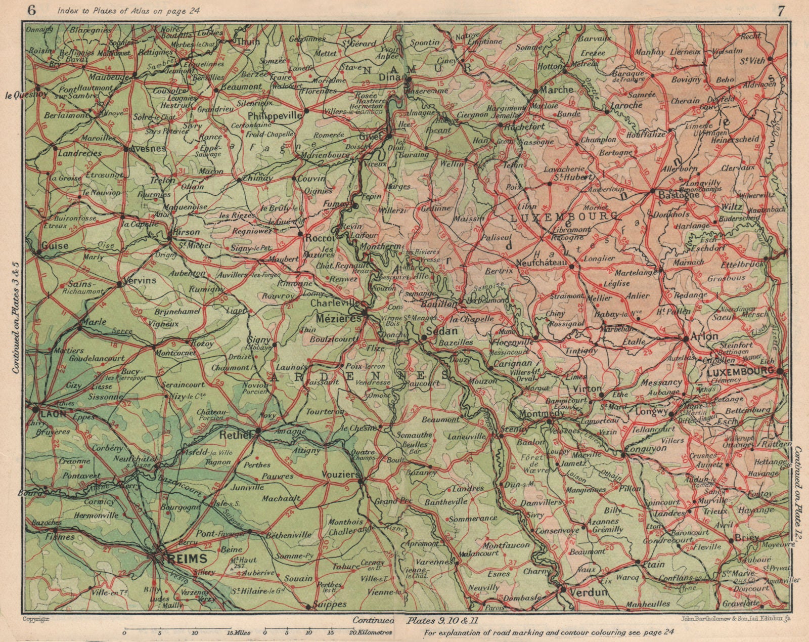ARDENNES Marne Luxembourg Laon Namur Verdun Sedan Charleville-Mézières 1930 map